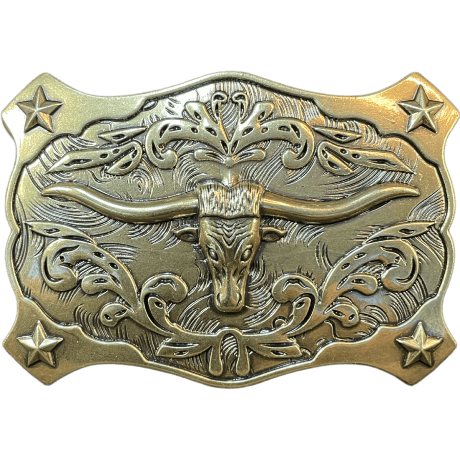 Trophy Buckle Longhorn Antique Brass