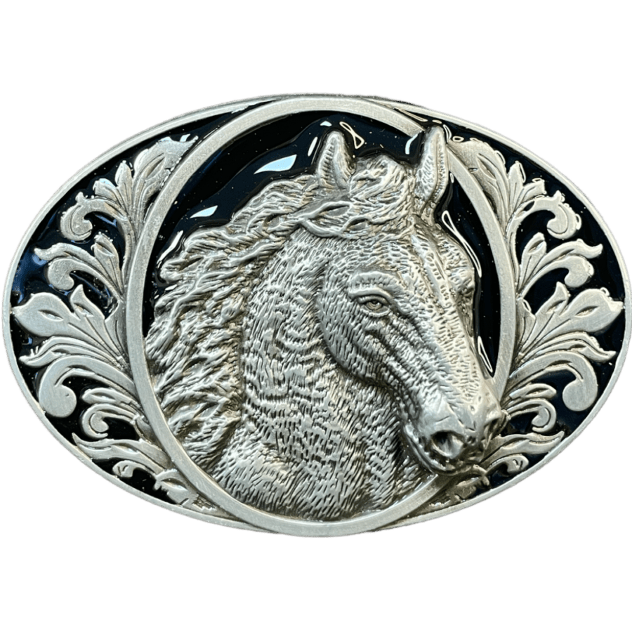 Trophy Buckle - Horse Head Black/Silver
