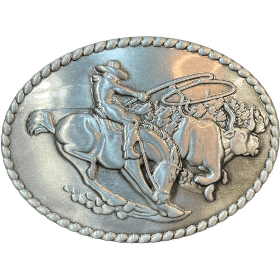 Trophy Buckle - Cowboy and Bull Brushed Nickel