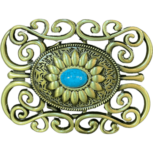 Trophy Buckle - Antique Brass Turquoise Stone