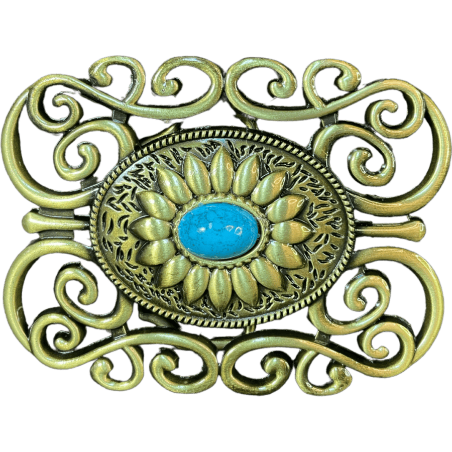 Trophy Buckle - Antique Brass Turquoise Stone