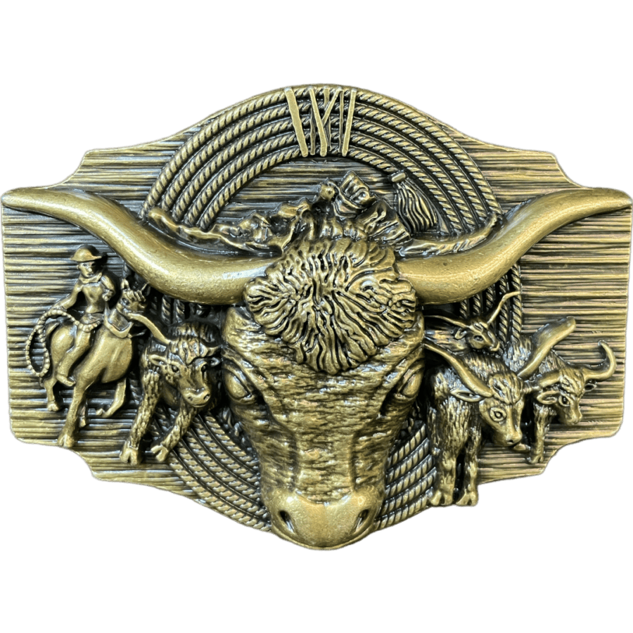 Trophy Buckle - Brass Longhorn round up