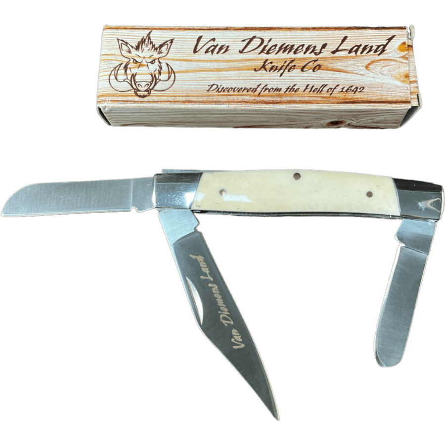 Stockman 3 Blade Ox Bone/Wooden Handle Folding Knife