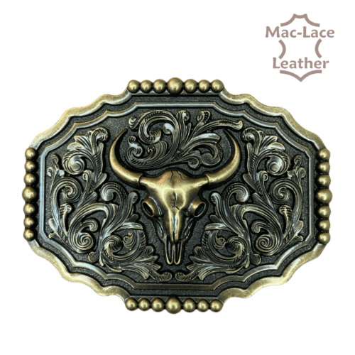 Trophy Buckle - Bull Skull Antique Brass