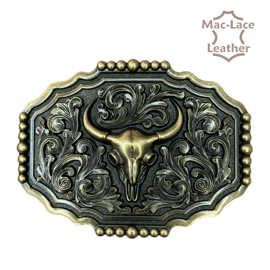 Trophy Buckle - Bull Skull Antique Brass