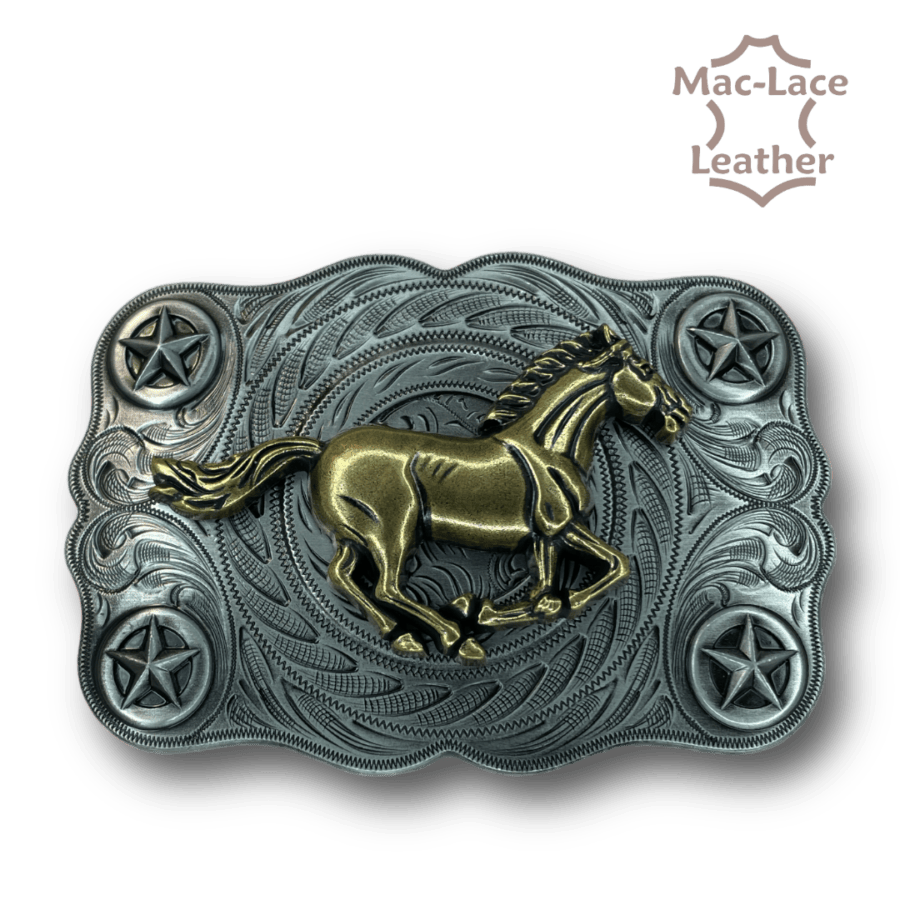 Trophy Buckle - Running Horse with CORNER Stars