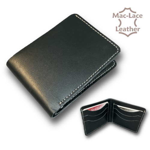 Mens Leather Card Wallet - Black with Natural Stitching