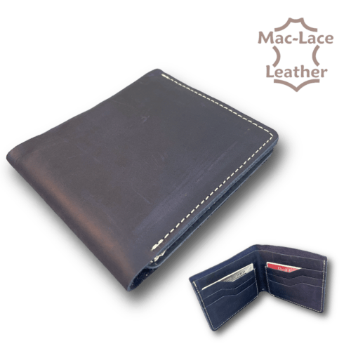 Plain Blue Leather Card-Wallet with Natural Stitching