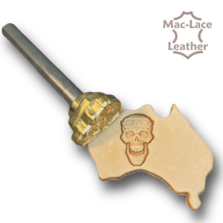 TOOL FOR LEATHER CRAFT. STAMP 74. SKULL WITH GLASSES. SIZE 20X33 MM