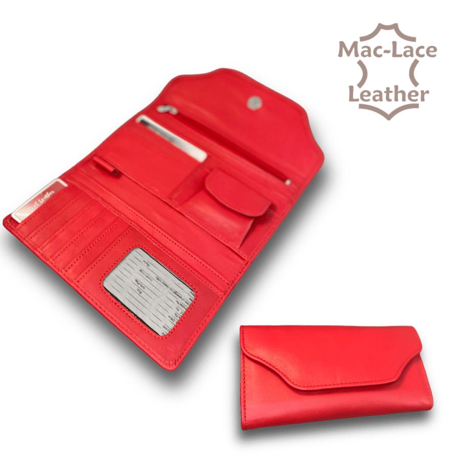 Ladies Leather Purse Red with red stitching