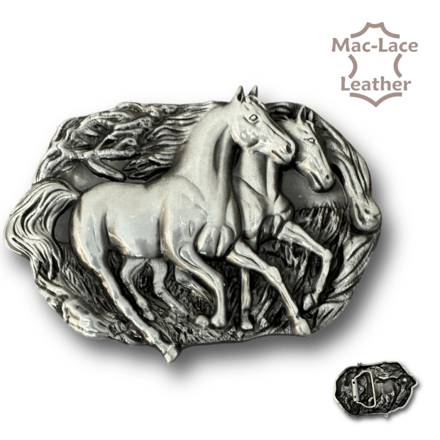 Trophy Buckle - Running Horses Brushed Silver (5913-00)